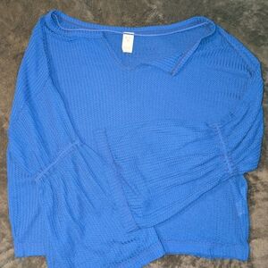 We The Free Blue Lightweight Waffle Knit Long Sleeve Top